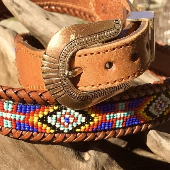 Vintage Sea Dream Leather Western Style Beaded Belt size 34 - Picture 3 of 13